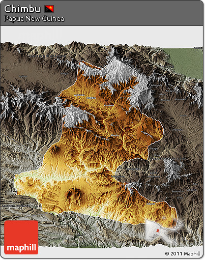 Physical 3D Map of Chimbu, darken, semi-desaturated