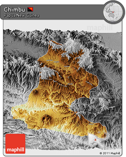 Physical 3D Map of Chimbu, desaturated