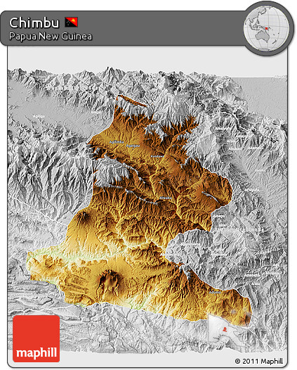 Physical 3D Map of Chimbu, lighten, desaturated