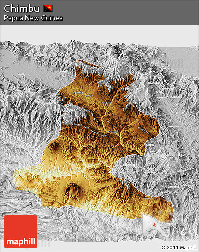 Physical 3D Map of Chimbu, lighten, desaturated