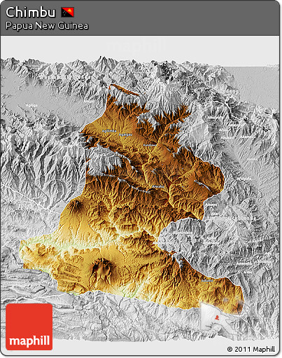 Physical 3D Map of Chimbu, lighten, desaturated