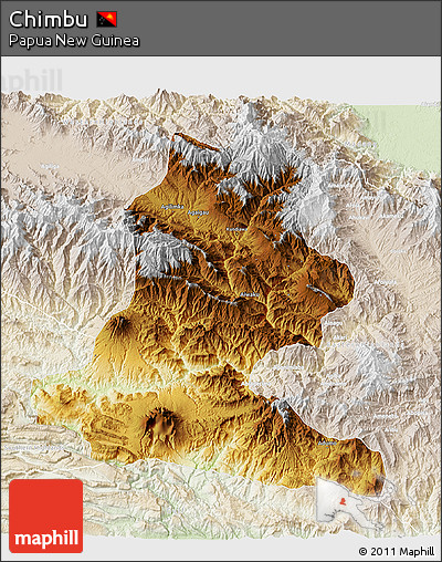 Physical 3D Map of Chimbu, lighten