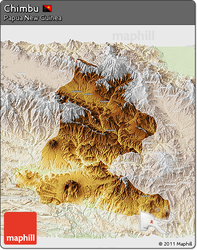 Physical 3D Map of Chimbu, lighten