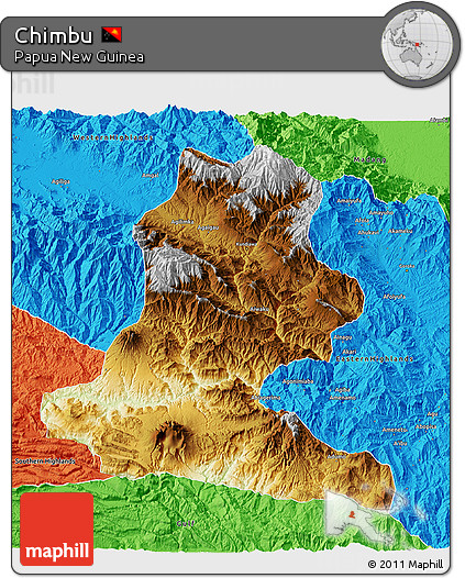 Physical 3D Map of Chimbu, political outside