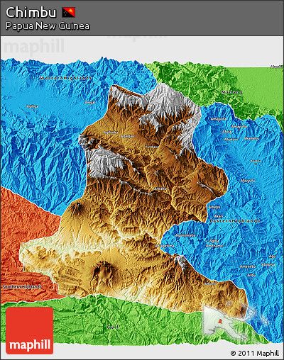 Physical 3D Map of Chimbu, political outside