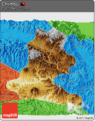 Physical 3D Map of Chimbu, political outside