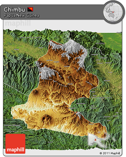 Physical 3D Map of Chimbu, satellite outside
