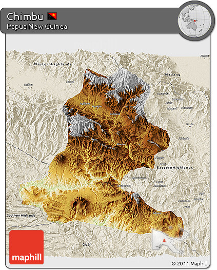 Physical 3D Map of Chimbu, shaded relief outside