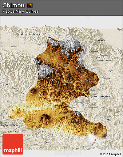 Physical 3D Map of Chimbu, shaded relief outside