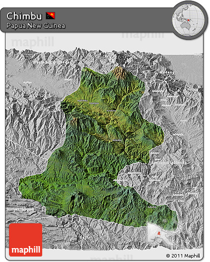 Satellite 3D Map of Chimbu, lighten, desaturated