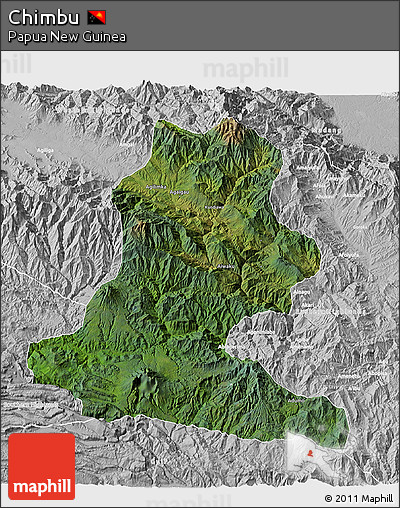 Satellite 3D Map of Chimbu, lighten, desaturated