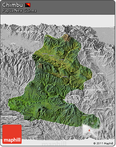 Satellite 3D Map of Chimbu, lighten, desaturated