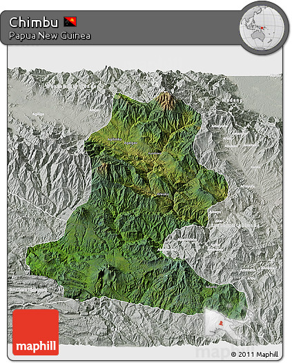 Satellite 3D Map of Chimbu, lighten, semi-desaturated