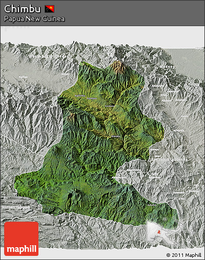 Satellite 3D Map of Chimbu, lighten, semi-desaturated