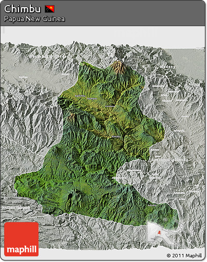 Satellite 3D Map of Chimbu, lighten, semi-desaturated
