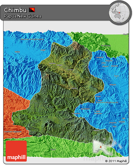 Satellite 3D Map of Chimbu, political outside