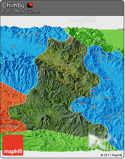 Satellite 3D Map of Chimbu, political outside