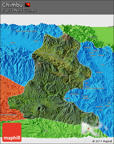 Satellite 3D Map of Chimbu, political outside
