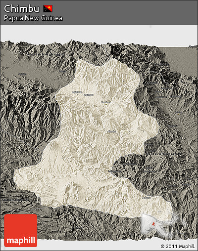 Shaded Relief 3D Map of Chimbu, darken