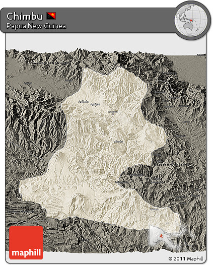 Shaded Relief 3D Map of Chimbu, darken