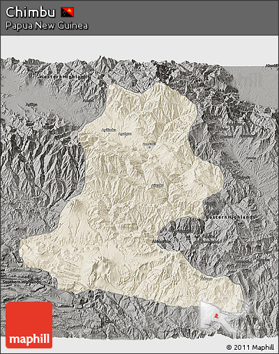 Shaded Relief 3D Map of Chimbu, darken, semi-desaturated