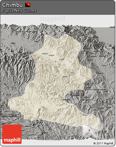 Shaded Relief 3D Map of Chimbu, darken, semi-desaturated