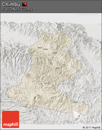 Shaded Relief 3D Map of Chimbu, lighten, semi-desaturated