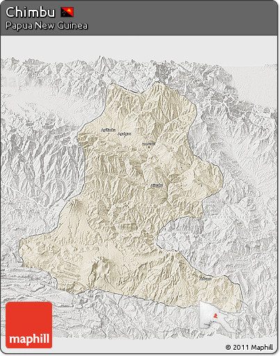 Shaded Relief 3D Map of Chimbu, lighten, semi-desaturated