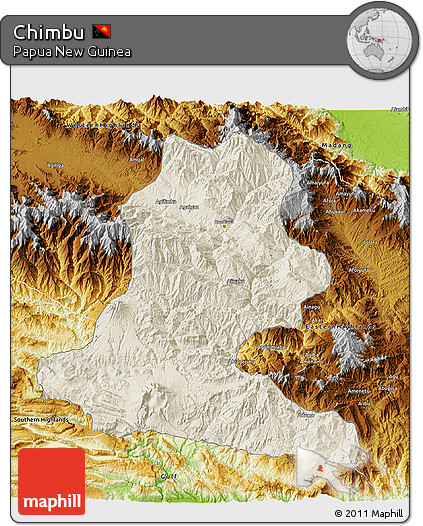 Shaded Relief 3D Map of Chimbu, physical outside