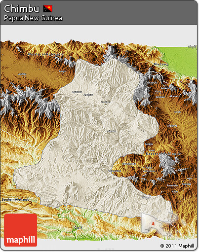 Shaded Relief 3D Map of Chimbu, physical outside