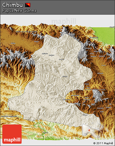 Shaded Relief 3D Map of Chimbu, physical outside