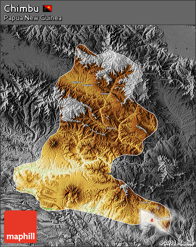 Physical Map of Chimbu, darken, desaturated