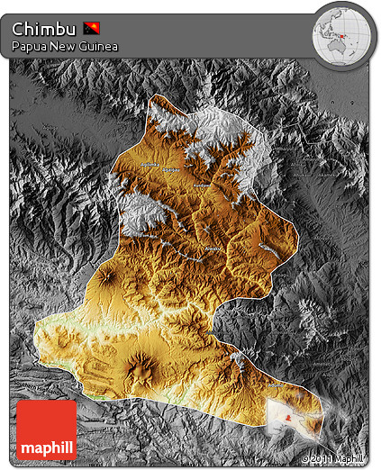 Physical Map of Chimbu, darken, desaturated