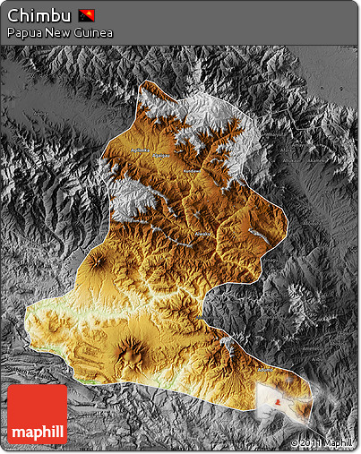 Physical Map of Chimbu, darken, desaturated