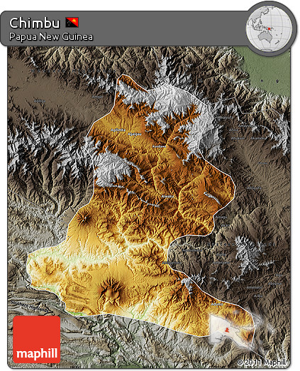 Physical Map of Chimbu, darken, semi-desaturated