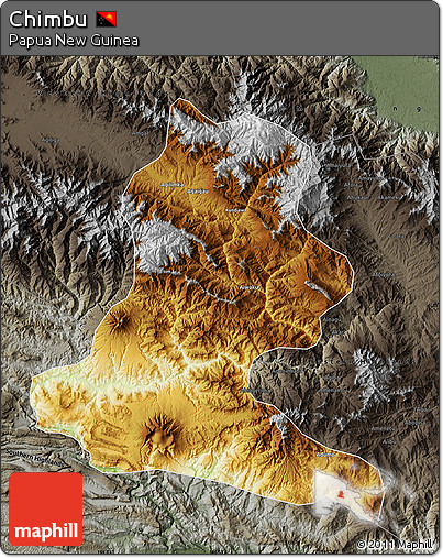 Physical Map of Chimbu, darken, semi-desaturated