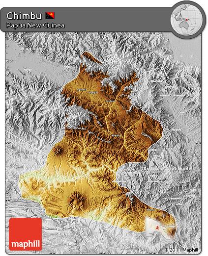 Physical Map of Chimbu, lighten, desaturated