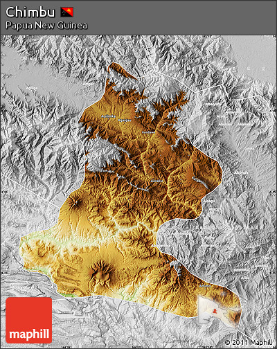 Physical Map of Chimbu, lighten, desaturated