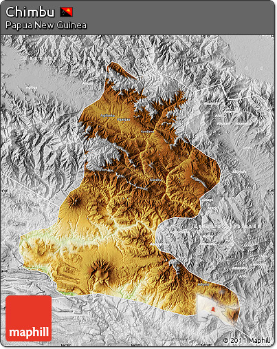 Physical Map of Chimbu, lighten, desaturated