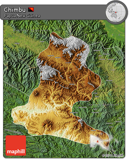 Physical Map of Chimbu, satellite outside