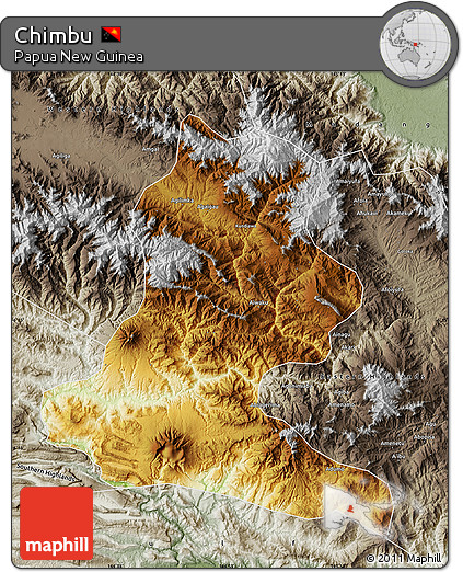 Physical Map of Chimbu, semi-desaturated