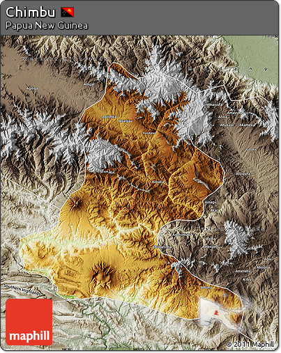 Physical Map of Chimbu, semi-desaturated