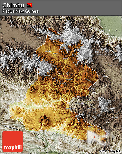 Physical Map of Chimbu, semi-desaturated