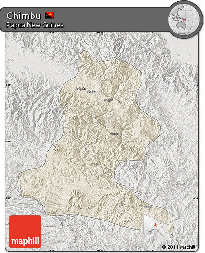 Shaded Relief Map of Chimbu, lighten, semi-desaturated