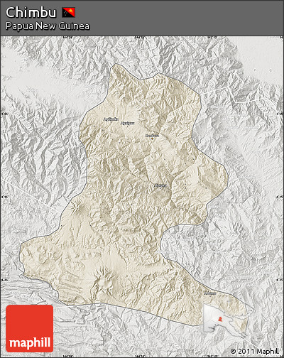 Shaded Relief Map of Chimbu, lighten, semi-desaturated