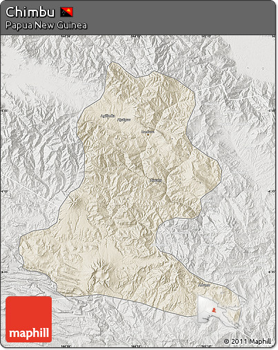 Shaded Relief Map of Chimbu, lighten, semi-desaturated