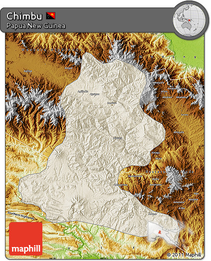 Shaded Relief Map of Chimbu, physical outside