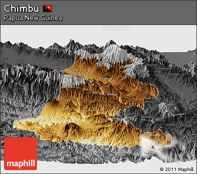 Physical Panoramic Map of Chimbu, darken, desaturated
