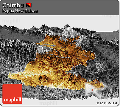 Physical Panoramic Map of Chimbu, darken, desaturated
