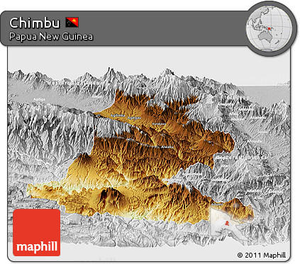 Physical Panoramic Map of Chimbu, lighten, desaturated